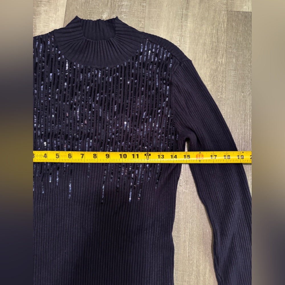 INC International Concepts Navy Ribbed Sequin-Front Mock Neck Sweater - Picture 6 of 6